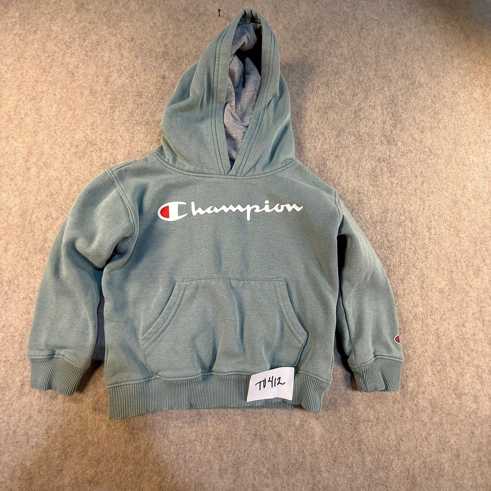 Champion Kids Hoodie Sage Green Pullover Script Logo Fleece Sweatshirt 4T